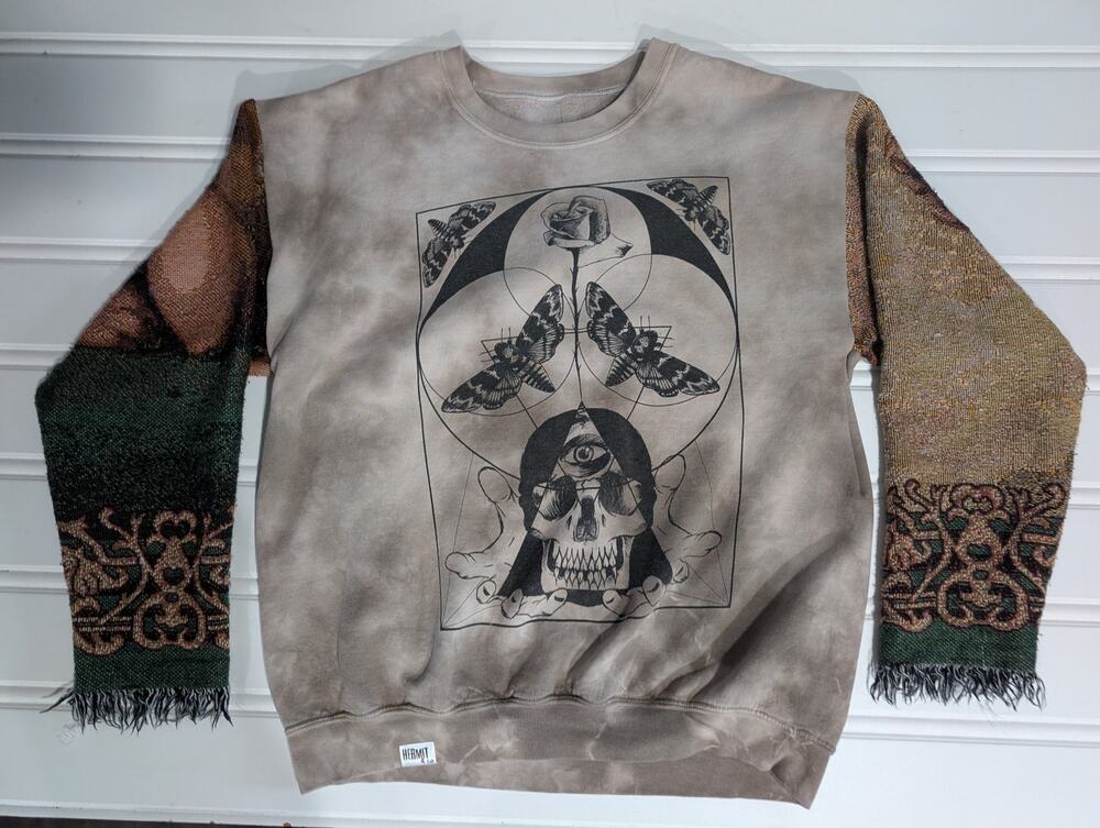 Upcycled Handmade Blanket Sleeve Sweater - Skull Moths